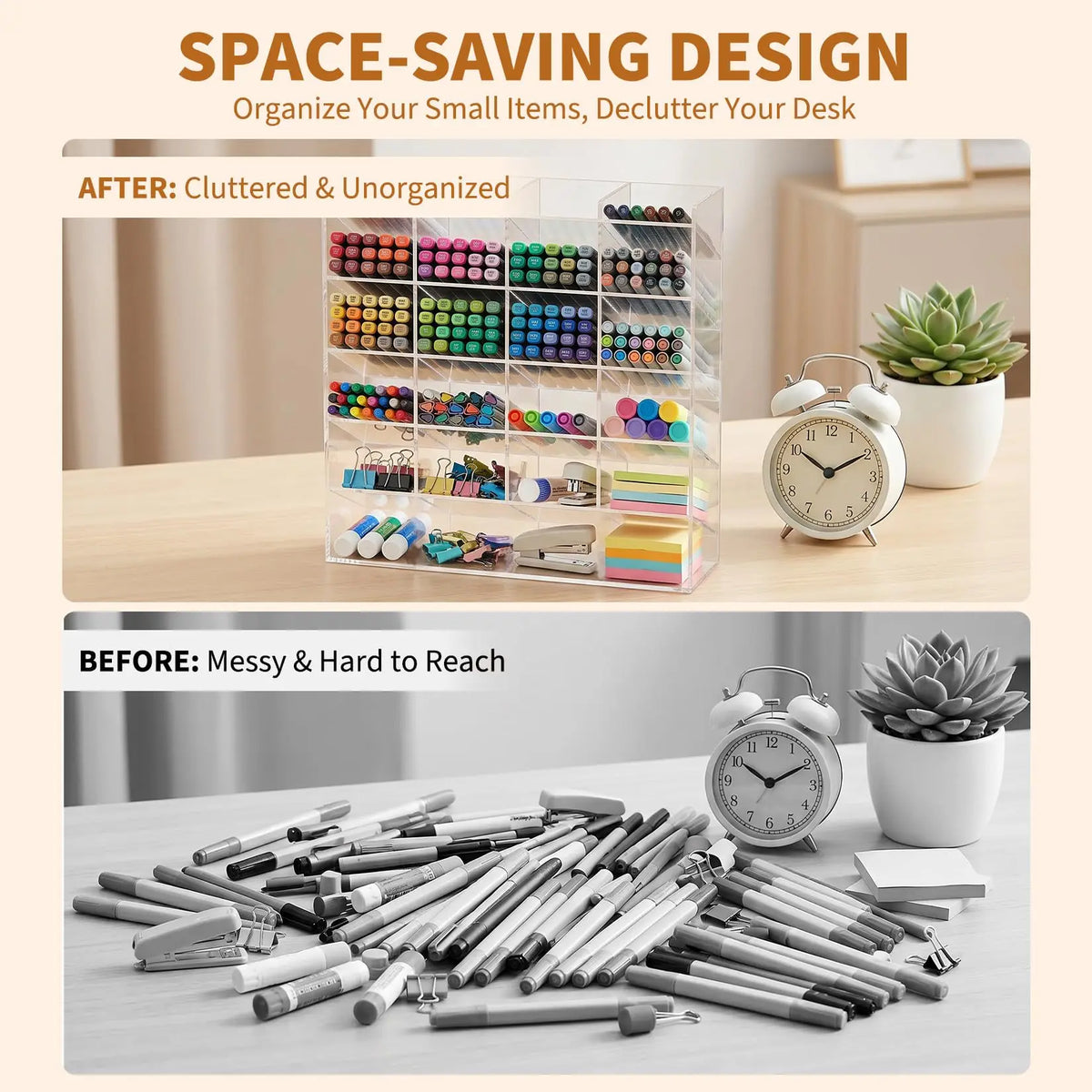 Acrylic Pen Holder Multi Compartment Desk Organizer For Markers