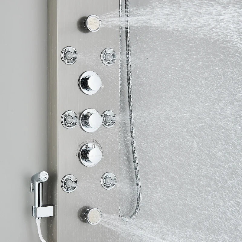 MYQualife LED Rainfall Waterfall Shower Panel With Triple Handle Control