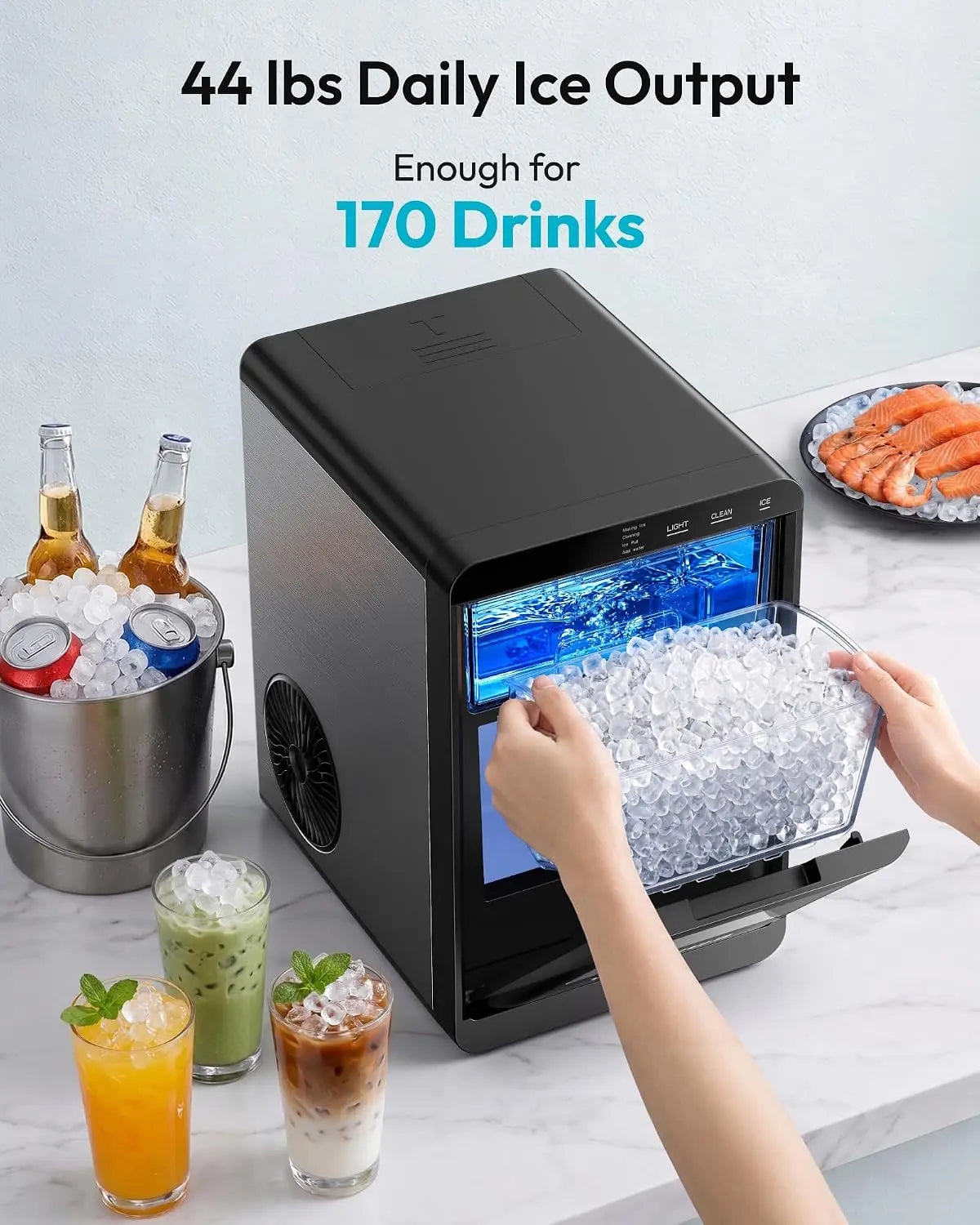Countertop Nugget Ice Maker With Self Cleaning Function and Scoop
