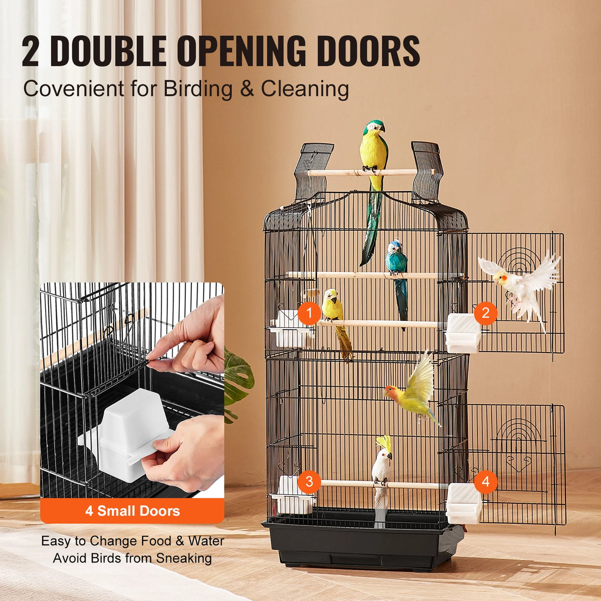 SucceBuy Open Top Hanging Bird Cage With Swing And Perch