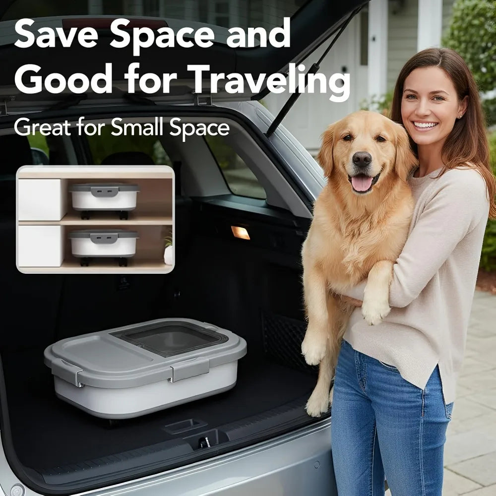 Airtight Collapsible Pet Food Storage Container With Wheels And Scoop
