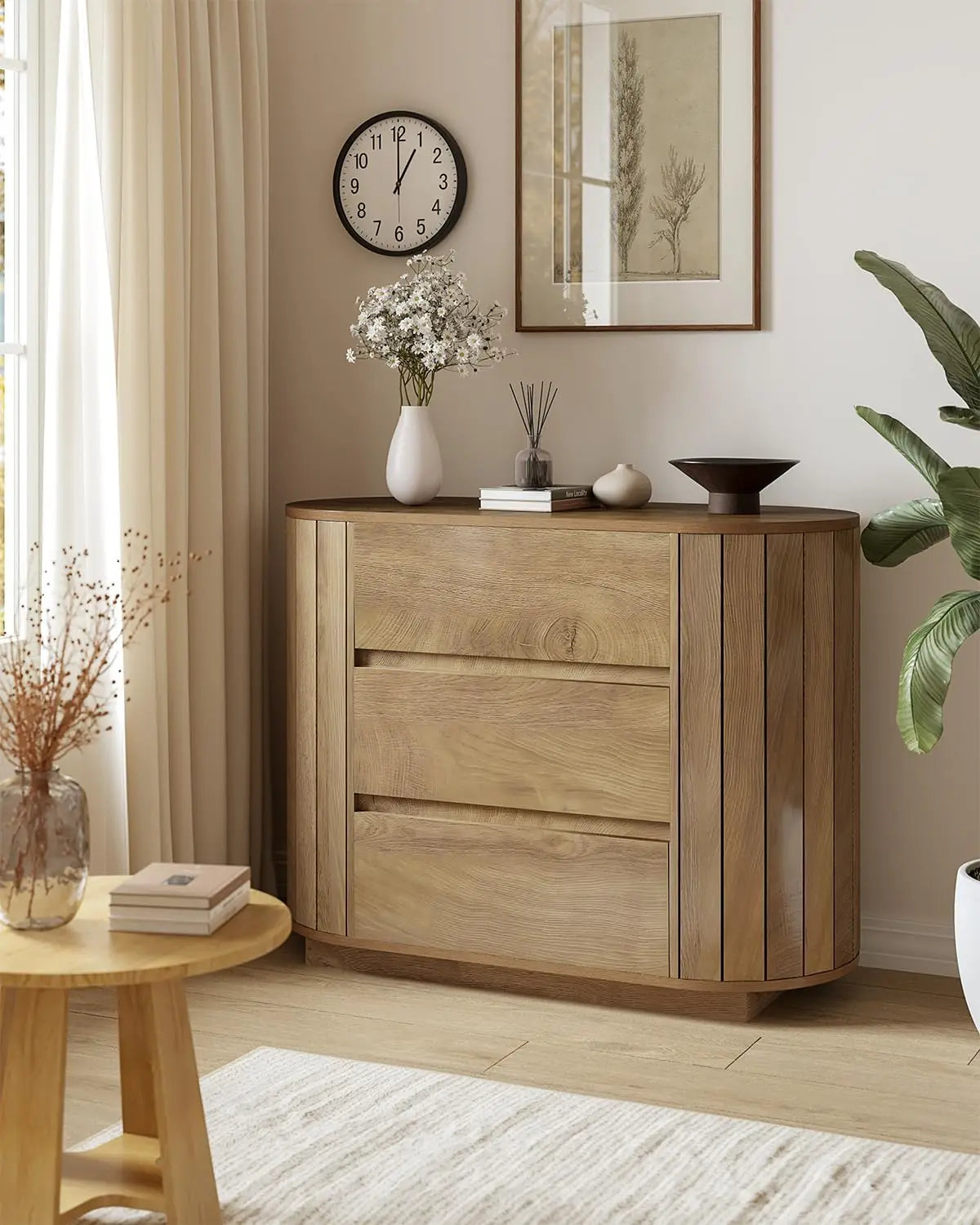 Novilla Modern Nightstand Set with Three Drawers and Slatted Design