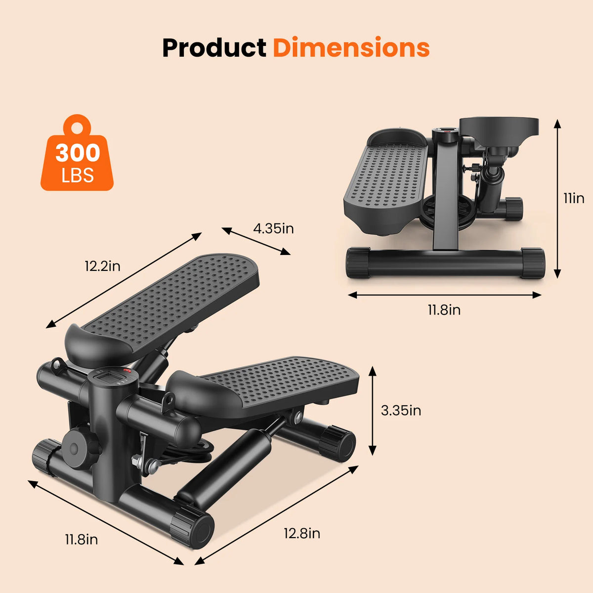 Mini Stepper with Resistance Bands and LCD Monitor for Cardio
