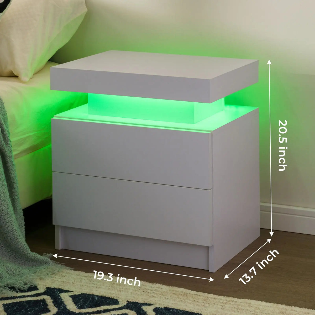 Cubehom LED Nightstand Set With Drawers For Bedroom