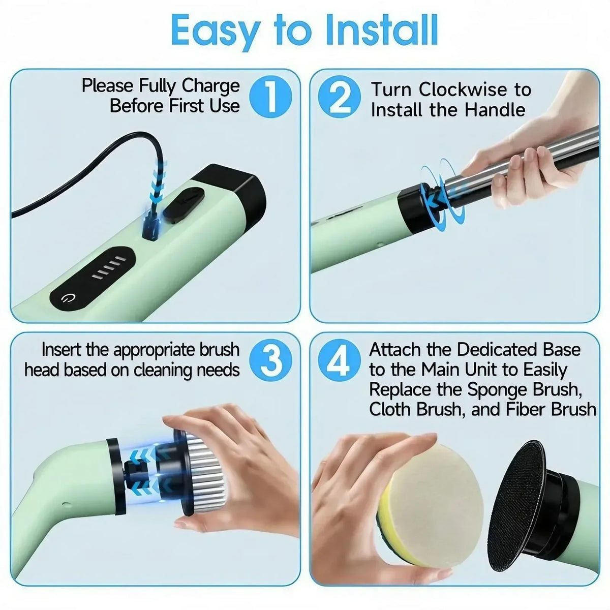Rechargeable Cordless Electric Spin Scrubber With Replaceable Brush Heads