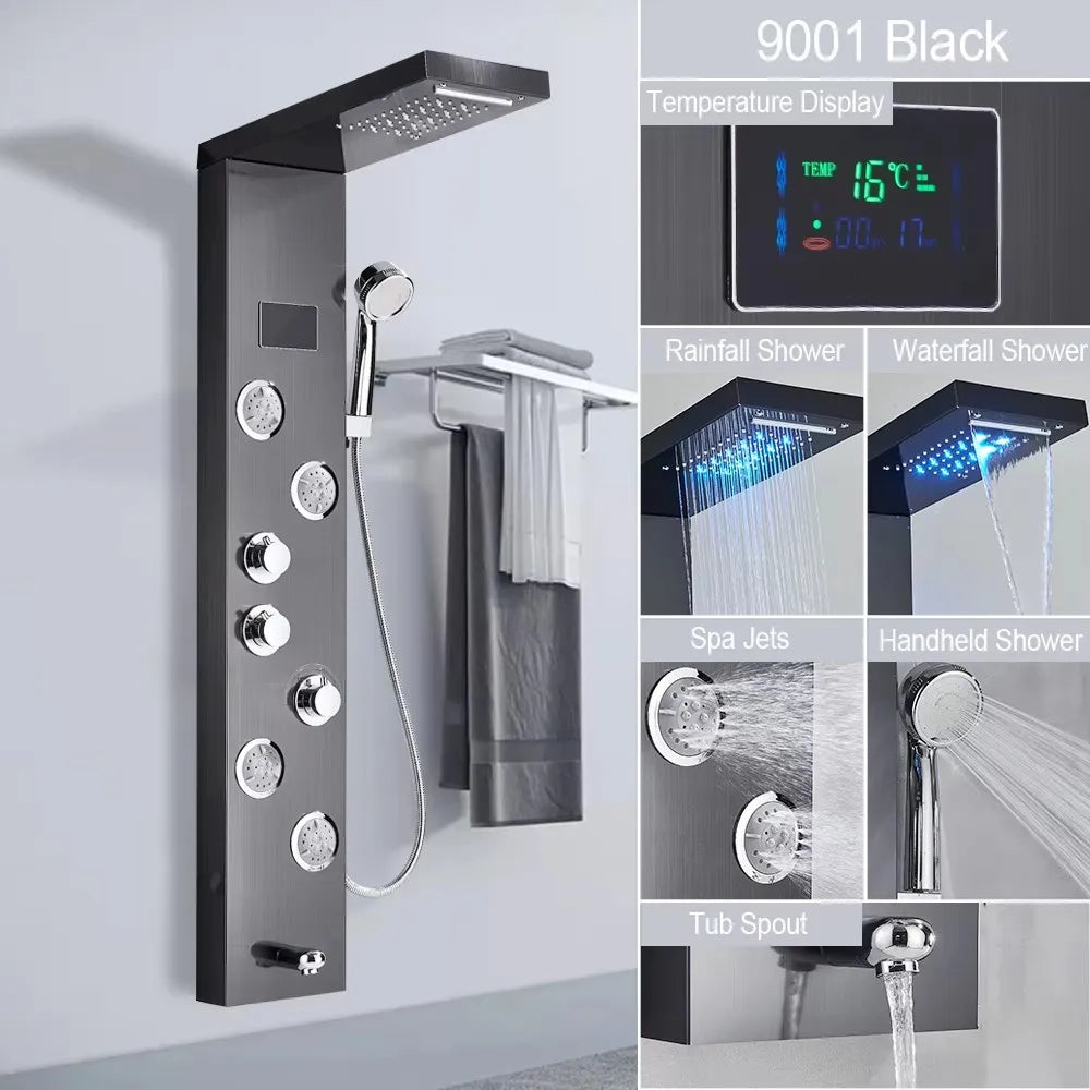 MYQualife LED Rainfall Waterfall Shower Panel With Triple Handle Control