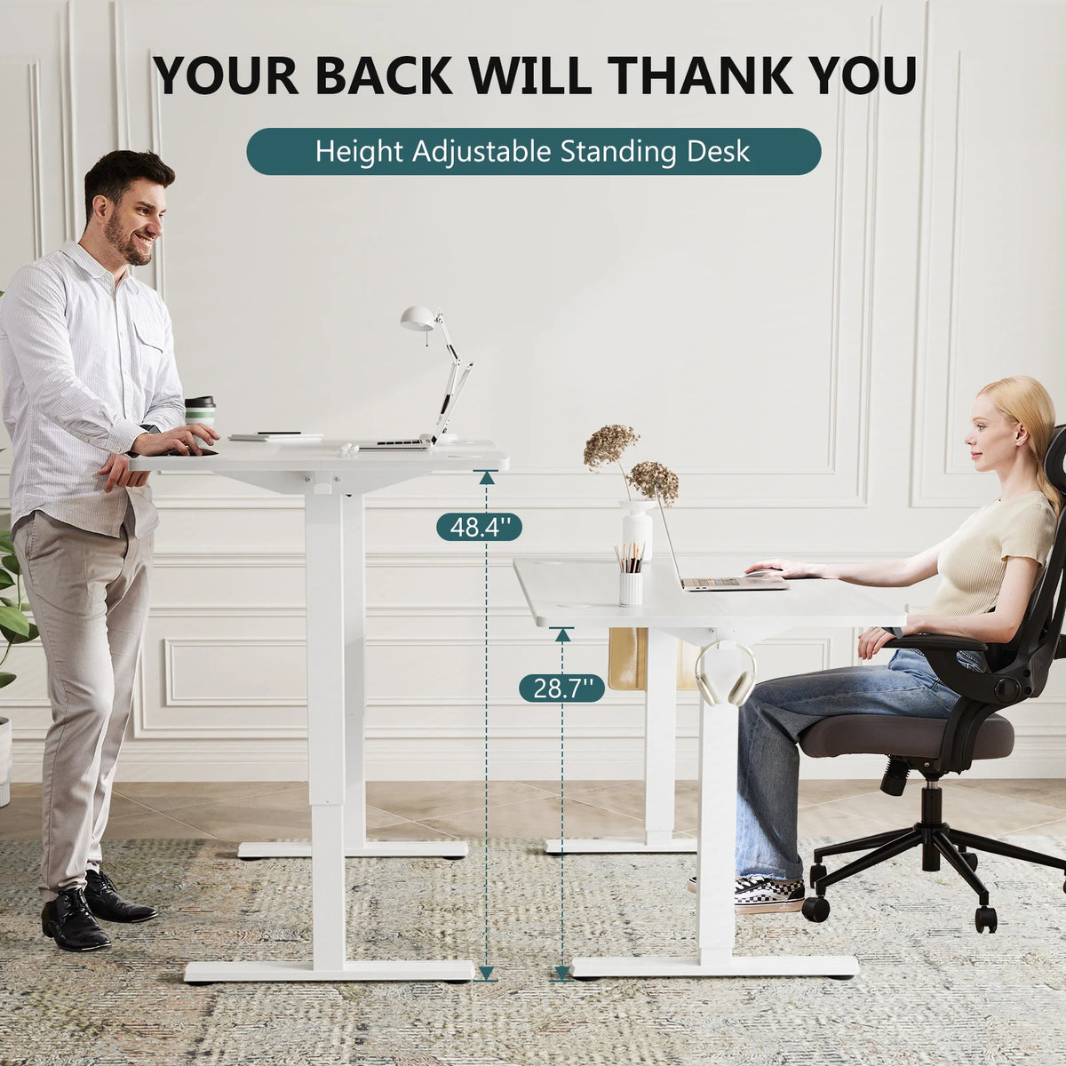 JHK Electric Height Adjustable Standing Desk For Office Workstation