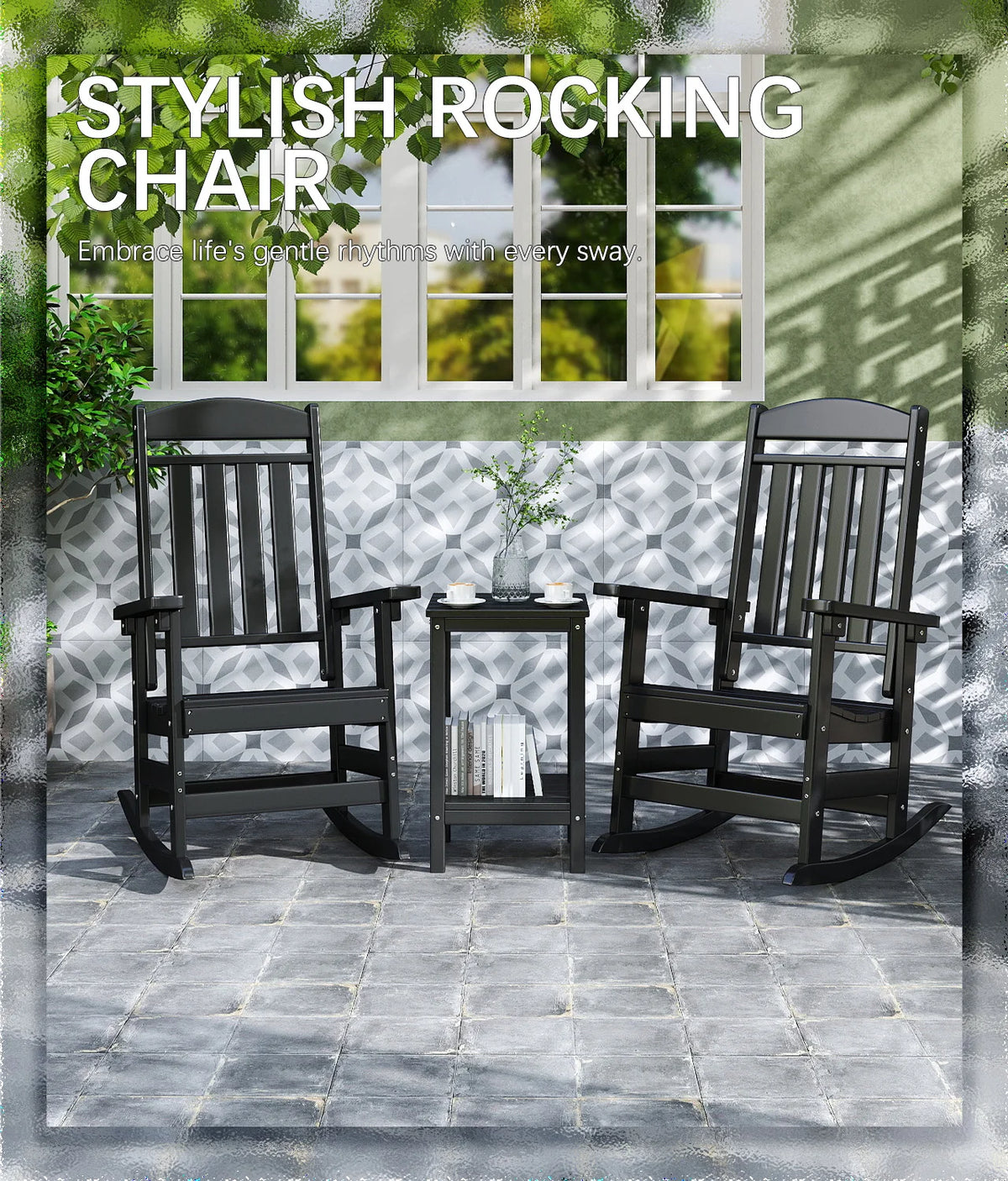 FOOWIN High Back Outdoor HDPE Patio Rocking Chair for Garden Furniture