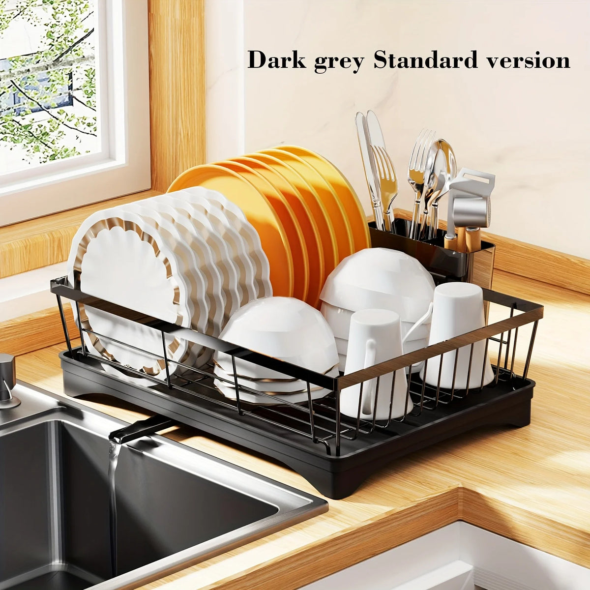 Metal Two Tier Dish Drying Rack With Drainboard For Kitchen