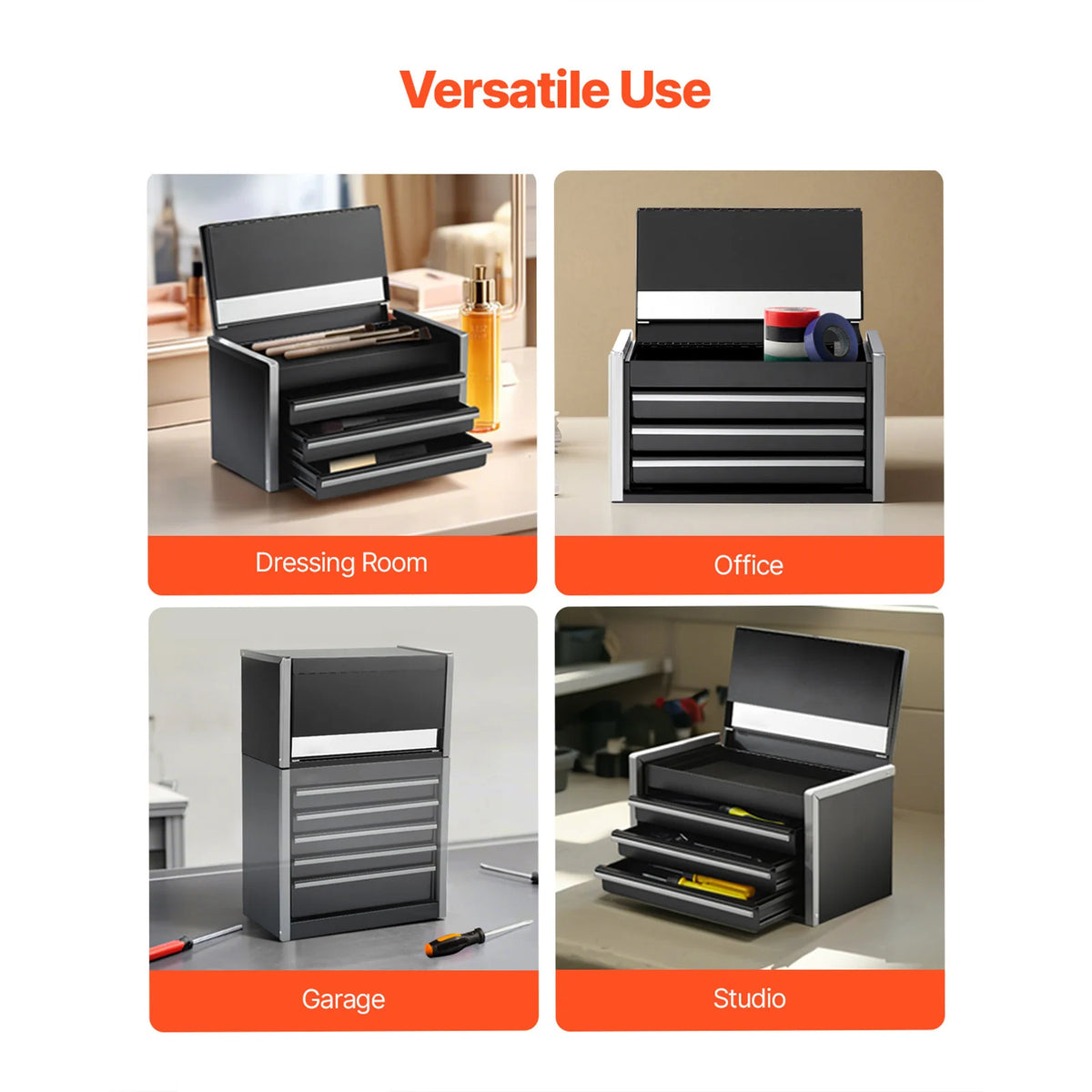 SucceBuy Portable Three Drawer Metal Tool Chest for Garage Storage