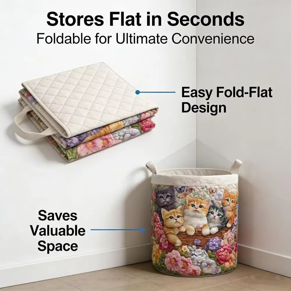Collapsible Quilted Laundry Hamper With Handles And Ocean Turtle Pattern