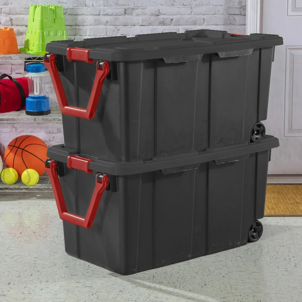 Sterilite Industrial Wheeled Plastic Storage Bin With Convenient Handle