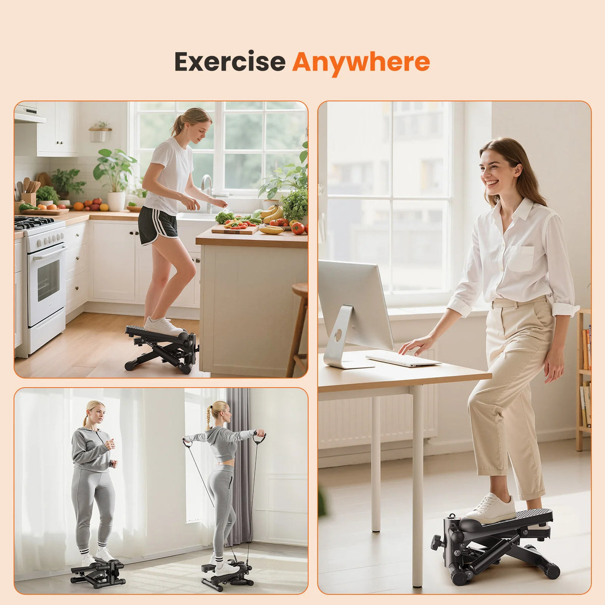 Mini Stepper with Resistance Bands and LCD Monitor for Cardio