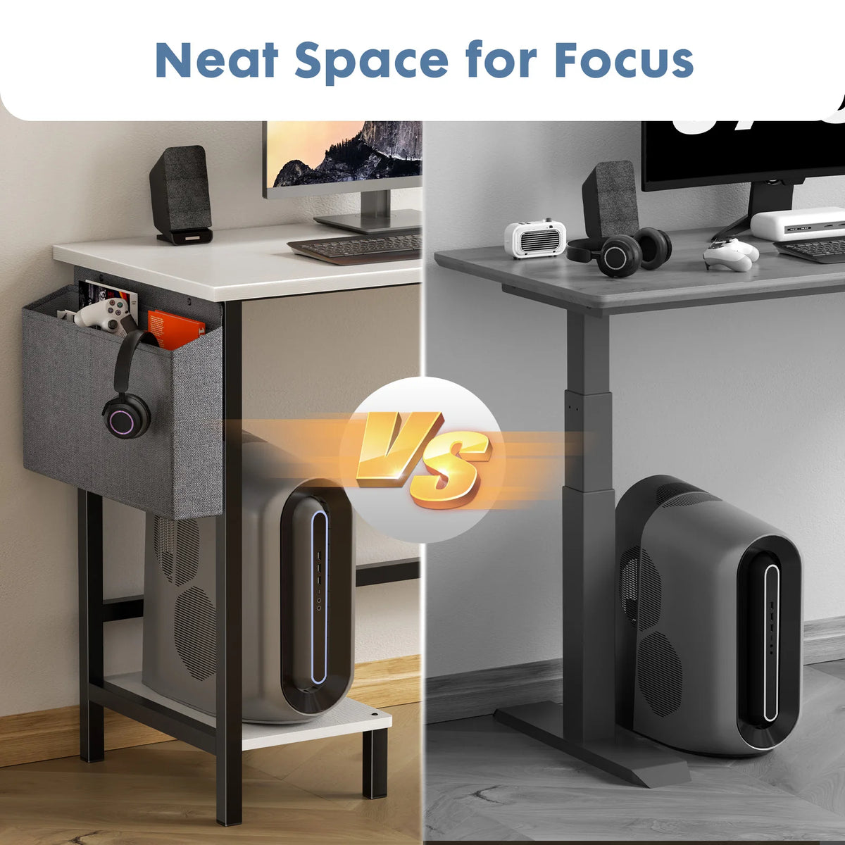 JHK Gaming Corner Desk With Storage Shelf And CPU Bag