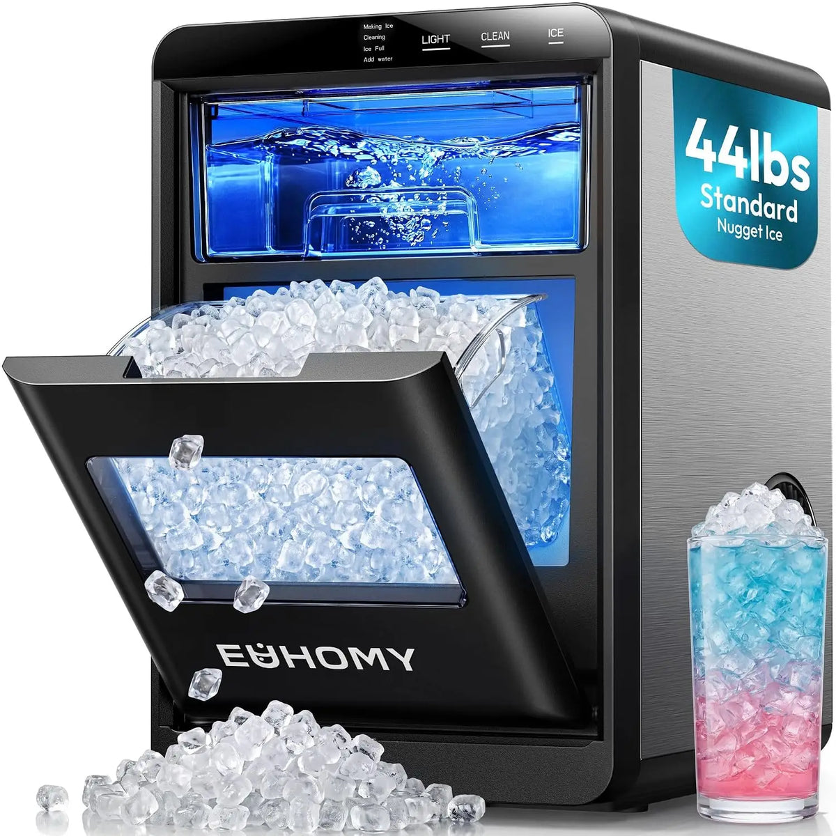 Countertop Nugget Ice Maker With Self Cleaning Function and Scoop