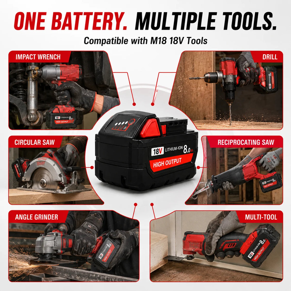 Replacement Lithium Ion Battery Compatible With Milwaukee M18 Power Tools