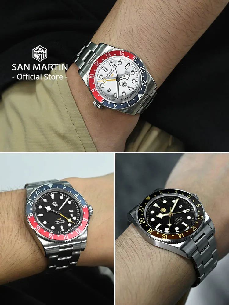 San Martin Automatic GMT Watch Sapphire Crystal 100M Water Resistant