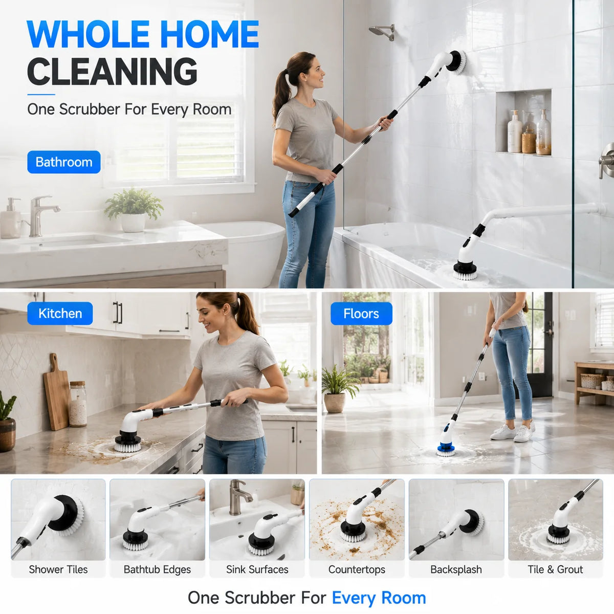 Cordless Electric Spin Scrubber With Multiple Brush Heads For Cleaning