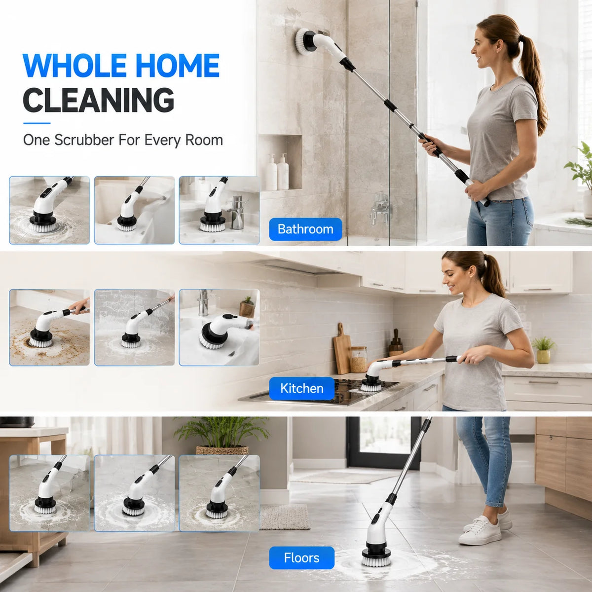 Cordless Electric Spin Scrubber With Multiple Brush Heads For Cleaning