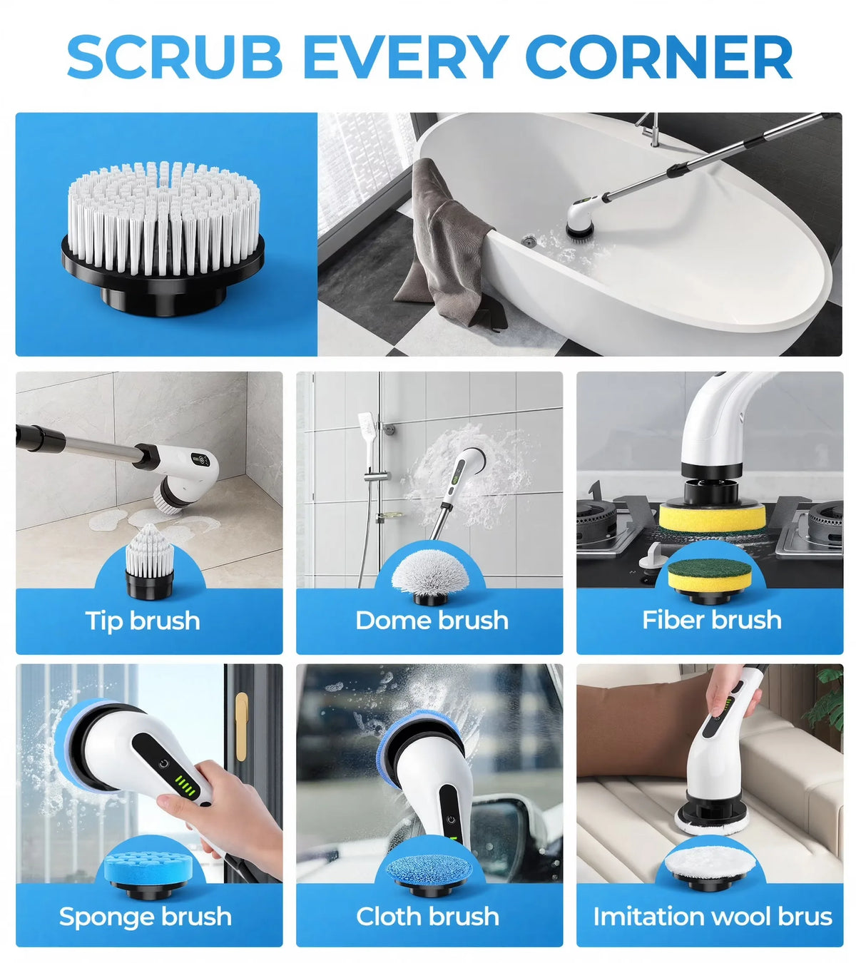 Cordless Electric Spin Scrubber for Bathroom and Kitchen Cleaning