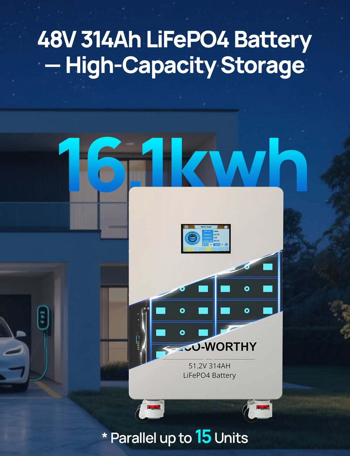 ECO-WORTHY LiFePO4 Energy Storage System With 10kW Hybrid Inverter