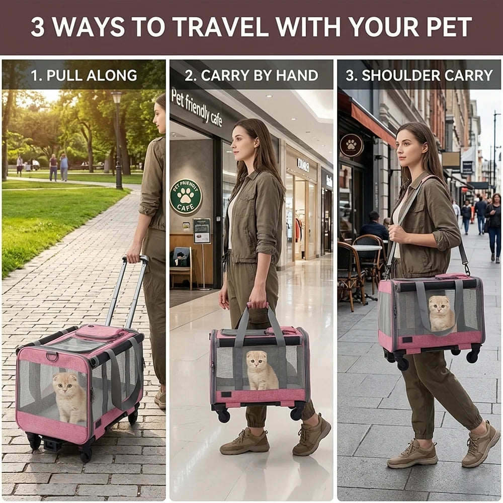 Oxford Fabric Pet Backpack Stroller With Retractable Handle