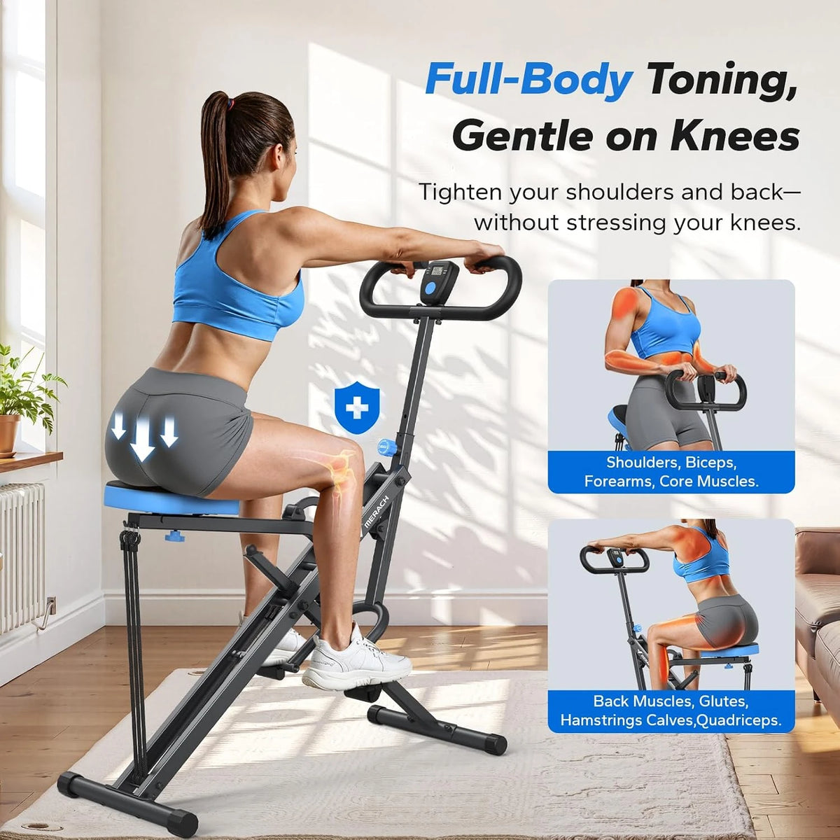 MERACH Foldable Adjustable Squat Rowing Machine for Home Workouts