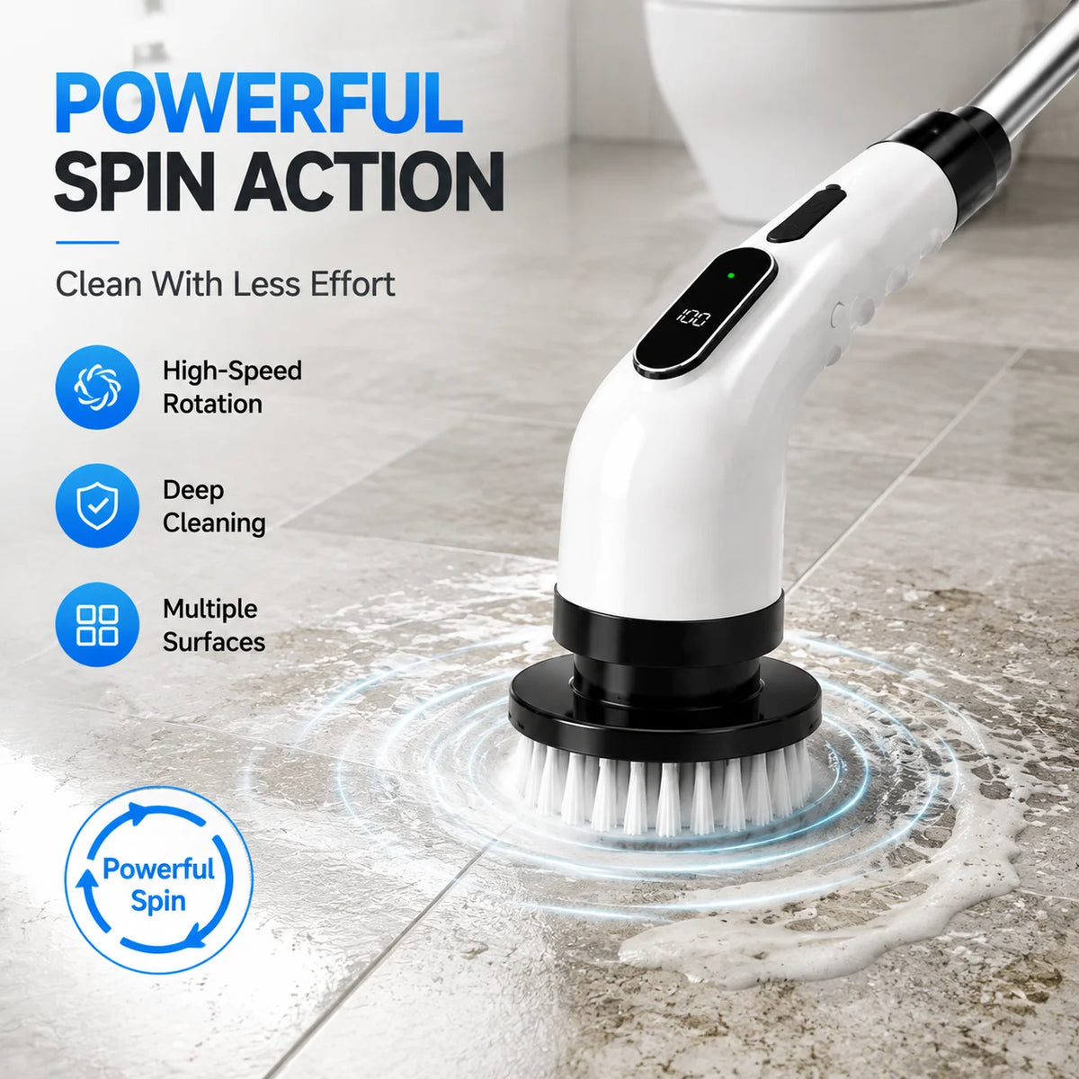 Cordless Electric Spin Scrubber With Multiple Brush Heads For Cleaning