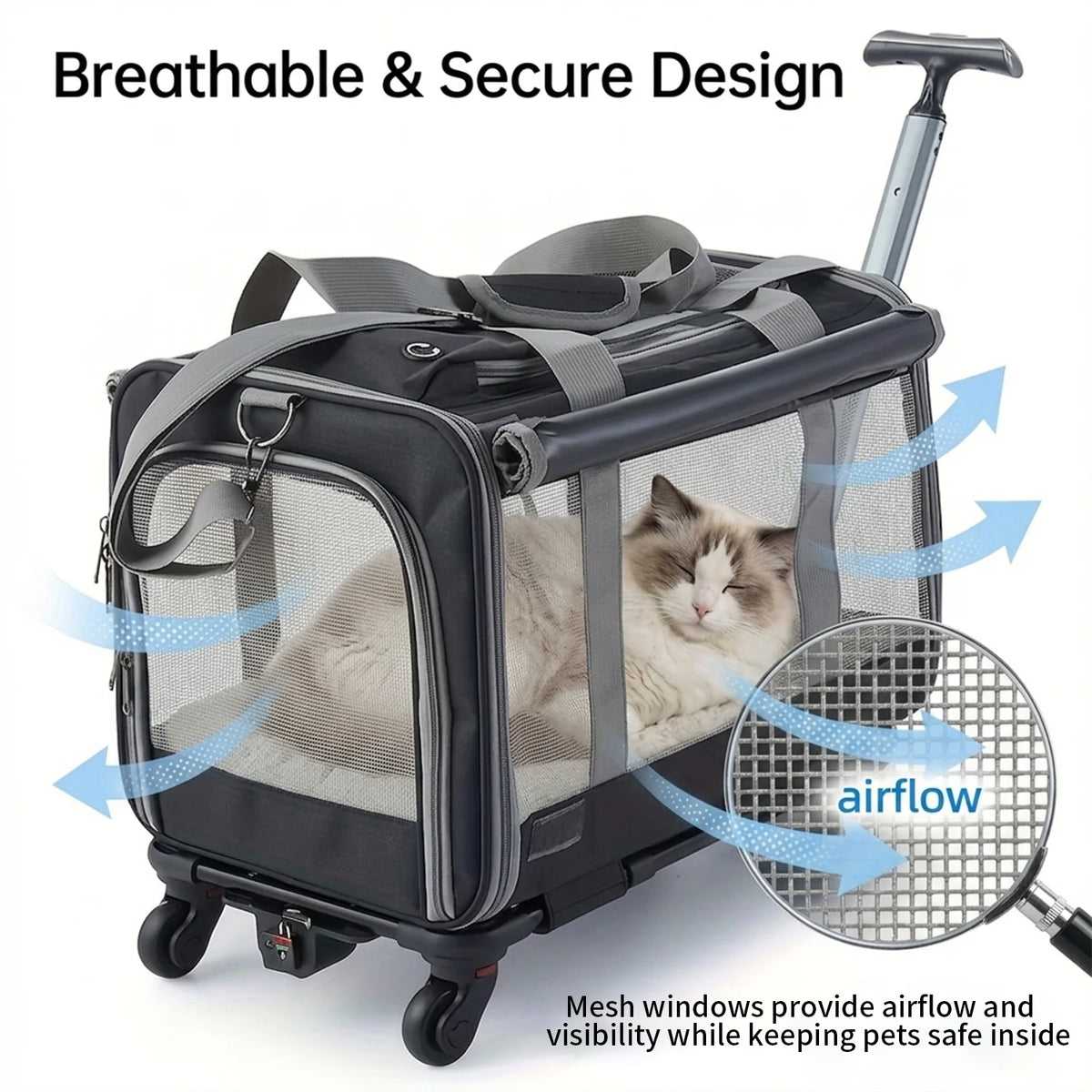 Oxford Fabric Pet Backpack Stroller With Retractable Handle