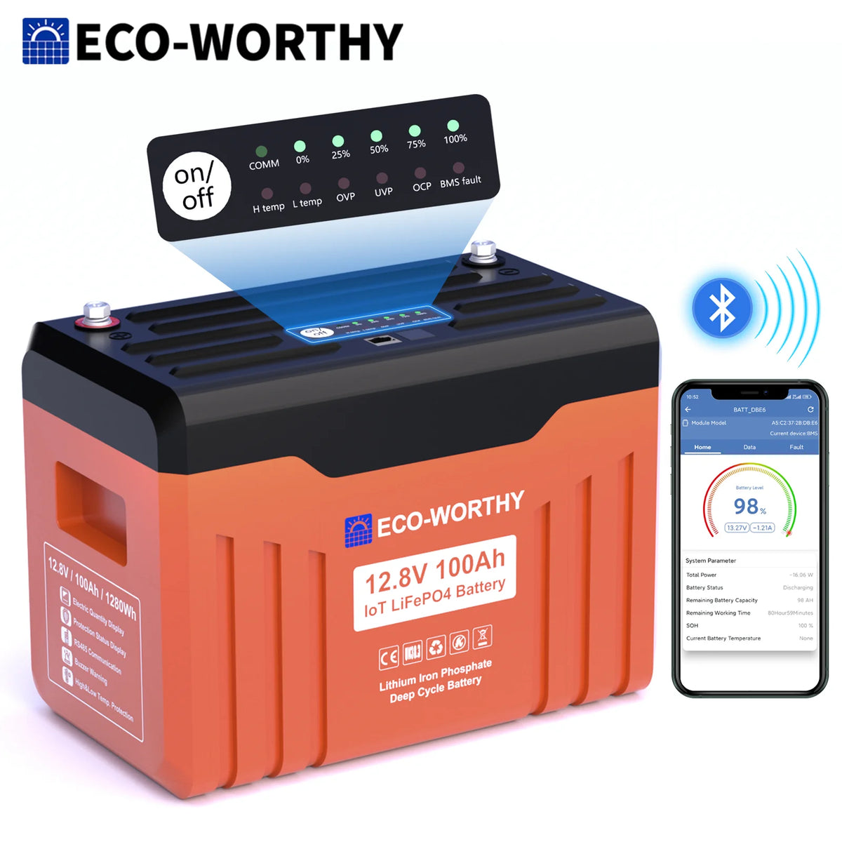 ECO-WORTHY Bluetooth LiFePO4 Battery With Low Temperature Protection