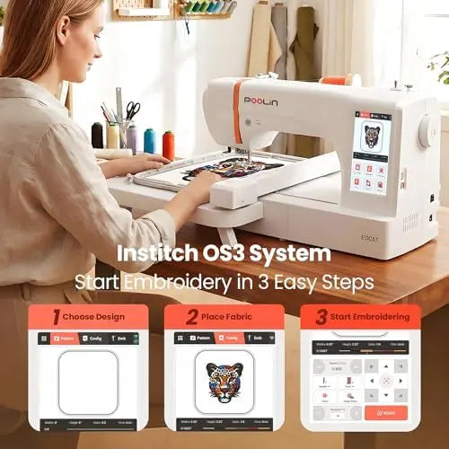 POOLIN EOC07 Computerized Embroidery Machine Bundle With Thread And Bobbins
