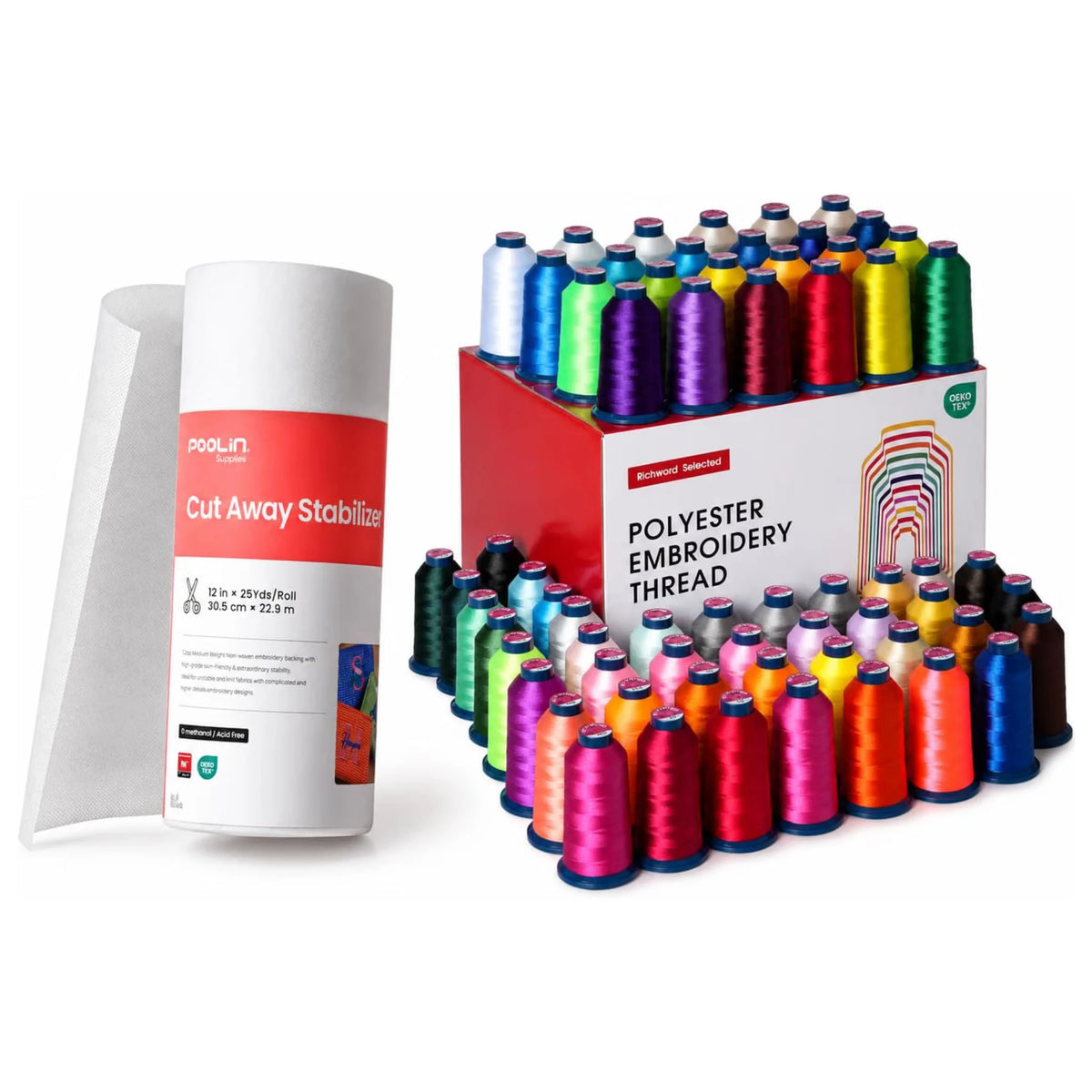 Poolin Embroidery Thread and Cut Away Stabilizer Supply Kit
