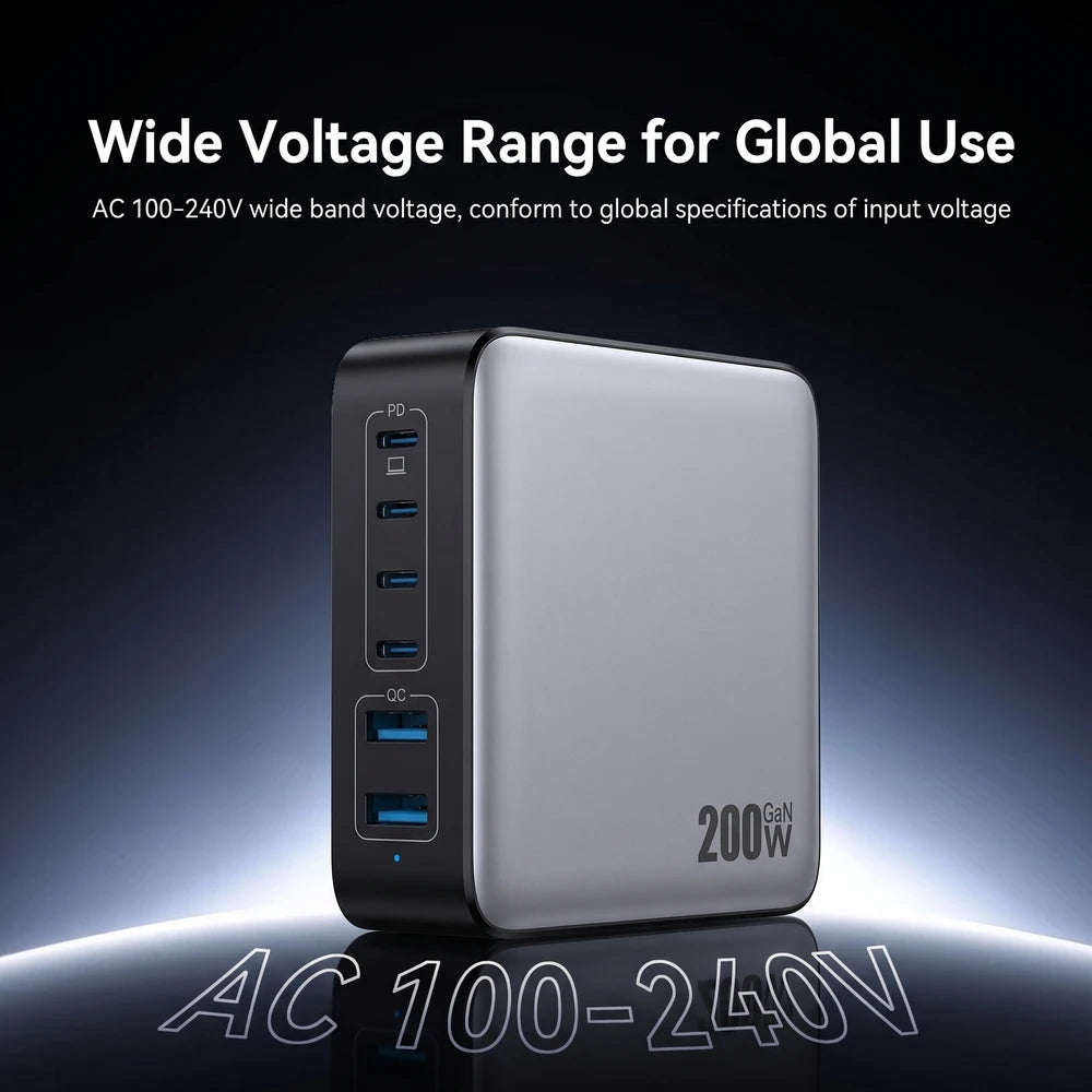 200W Six-in-One USB-C Fast Charging Power Station Charger