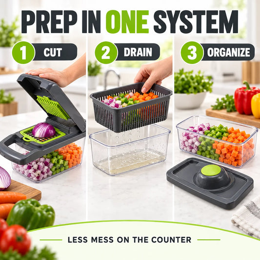 Multi Functional Vegetable Chopper With Interchangeable Blades And Food Container