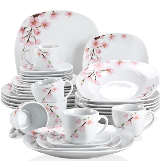 MALACASA Annie Floral Porcelain Dinnerware Set With Plates And Cups