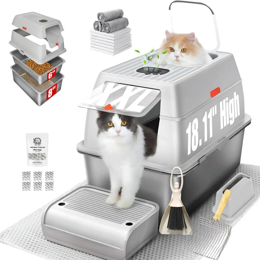 Stainless Steel Sifting Cat Litter Box With Enclosed Lid