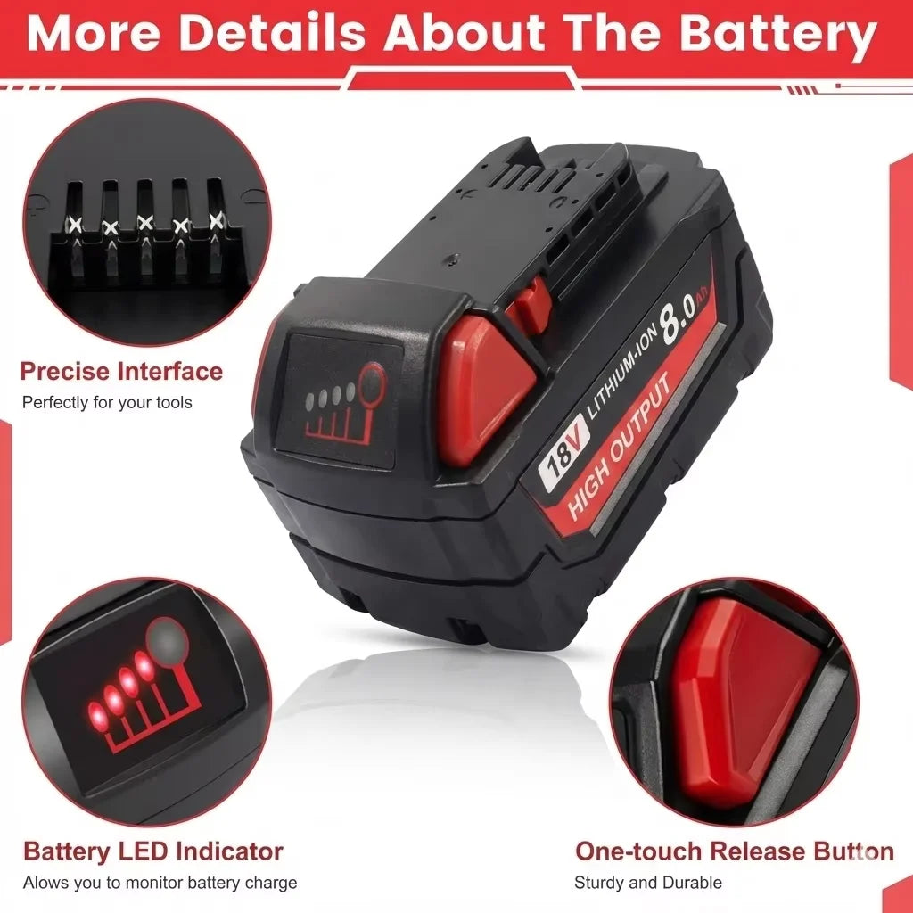 Replacement Lithium Ion Battery Compatible With Milwaukee M18 Power Tools