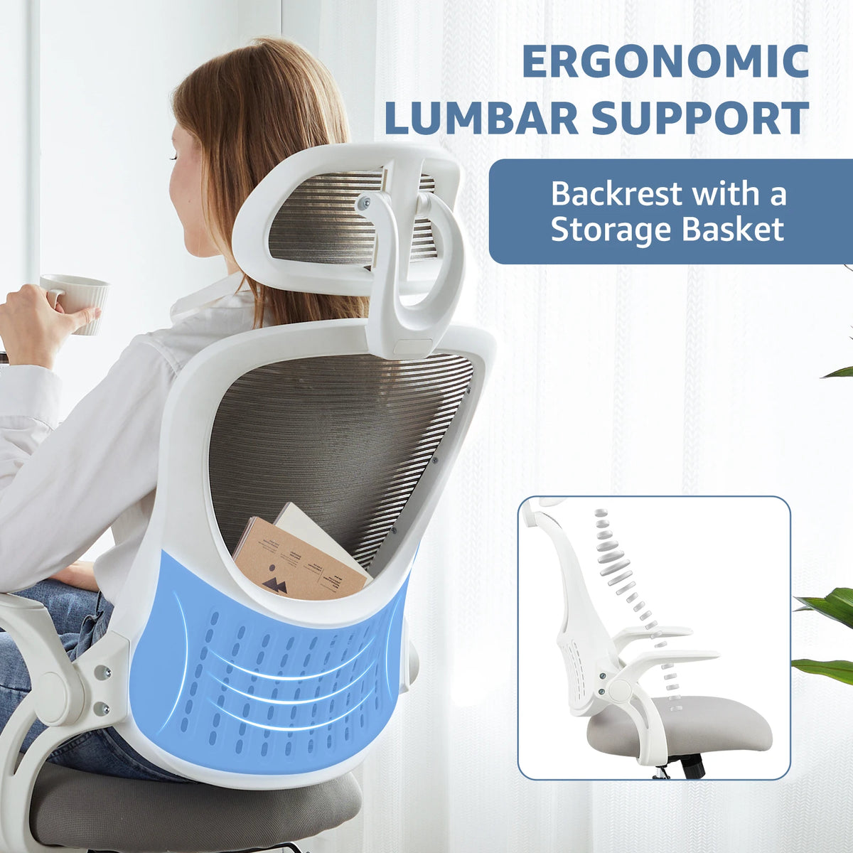 JHK Ergonomic Mesh Office Chair Adjustable Headrest And Lumbar Support