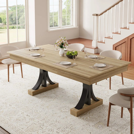 HiMISS Industrial Dining Table With Drawers And Pedestal Base