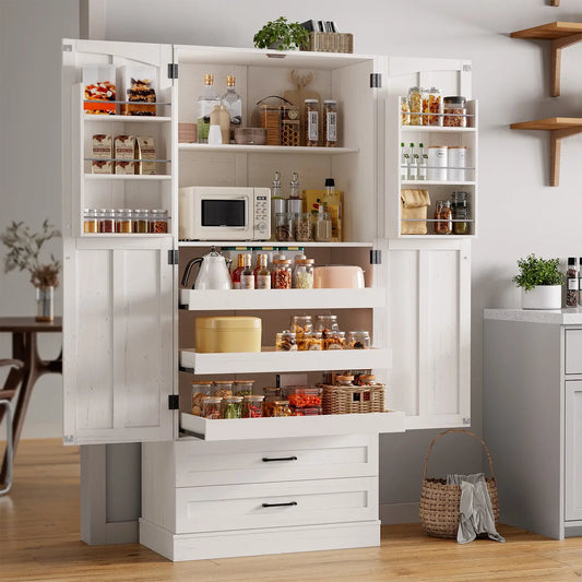 ONBRILL Farmhouse Kitchen Pantry Cabinet With Shelves And Storage