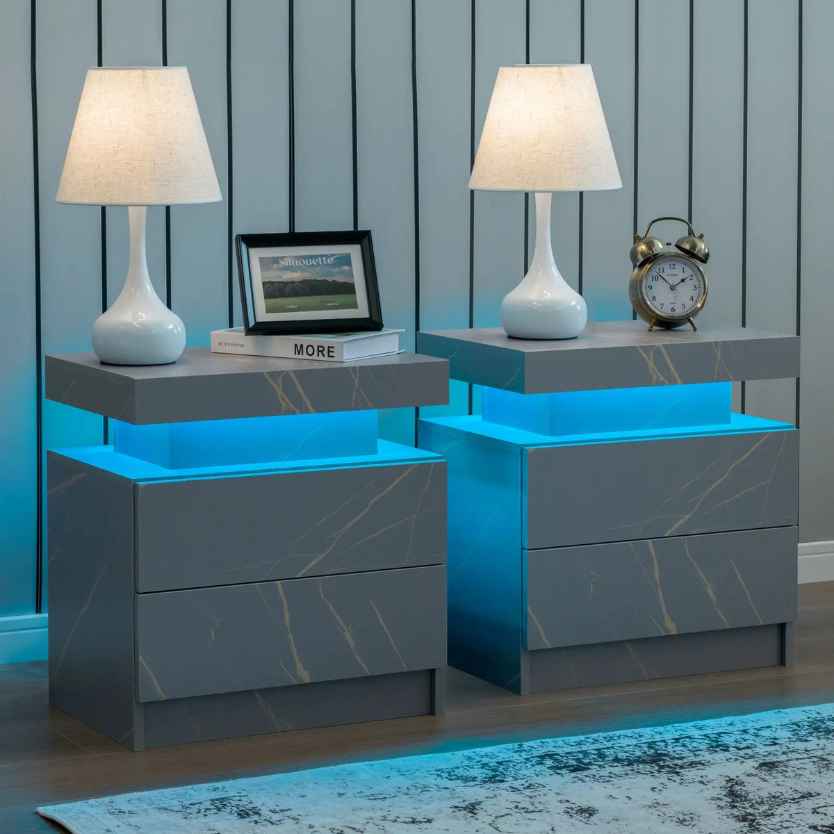 Cubehom LED Nightstand Set With Drawers For Bedroom