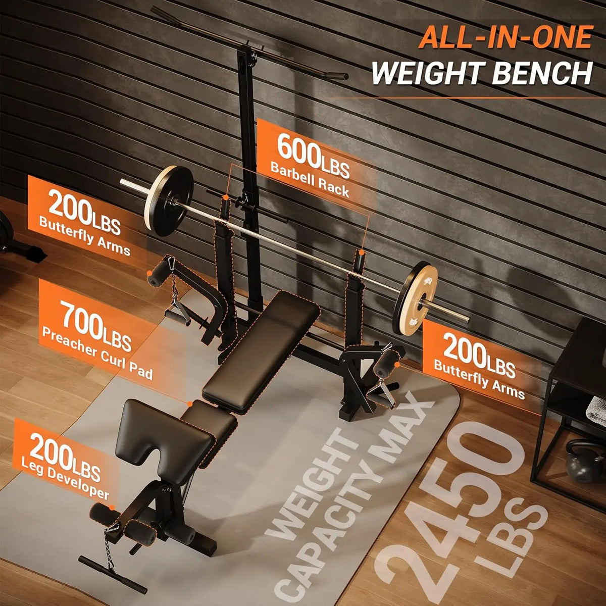 HiMISS Adjustable Weight Bench With Squat Rack And Lat Pulldown