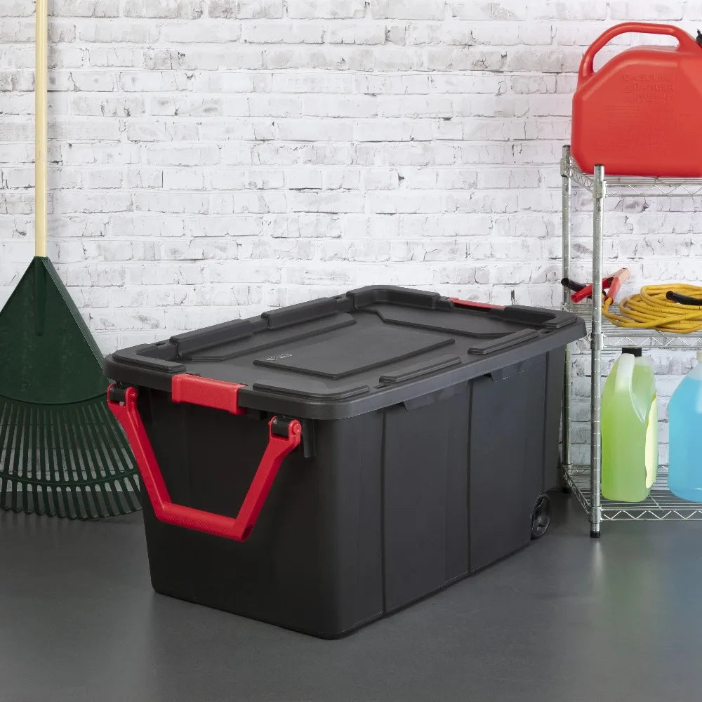 Sterilite Industrial Wheeled Plastic Storage Bin With Convenient Handle