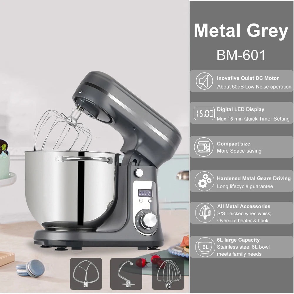 BioloMix Quiet DC Motor Stand Mixer With Six Speed Control
