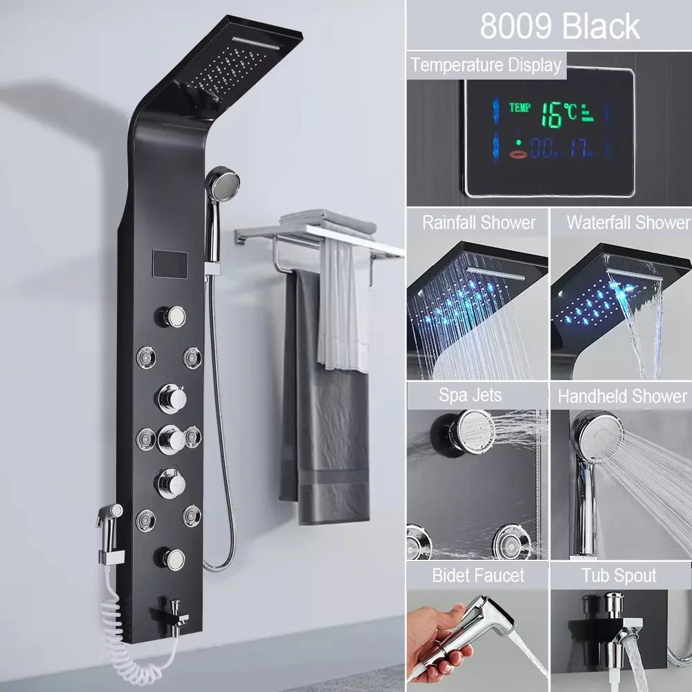 MYQualife LED Rainfall Waterfall Shower Panel With Triple Handle Control