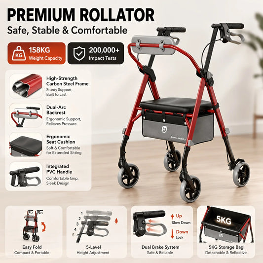 Maidesite Rollator Walker With Ergonomic Seat And Backrest