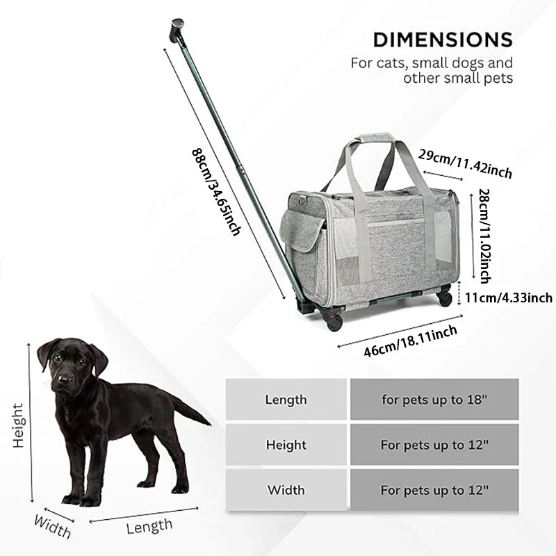 JTPAWS Rolling Pet Carrier With Wheels For Dogs And Cats