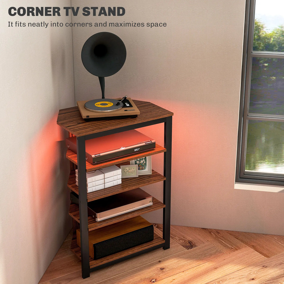 HOMCOM LED Four Tier Media Stand With Cable Management