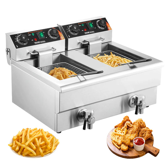 SucceBuy Commercial Dual Tank Electric Deep Fryer With Twin Baskets