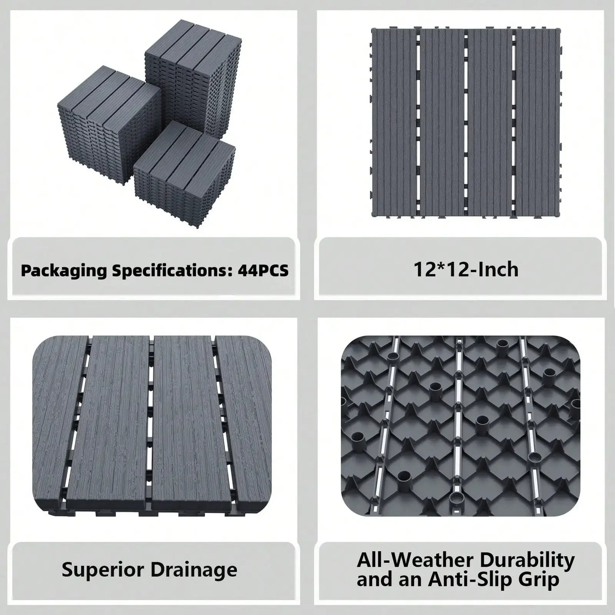 Waterproof Interlocking Outdoor Deck Tiles for Patios and Balconies